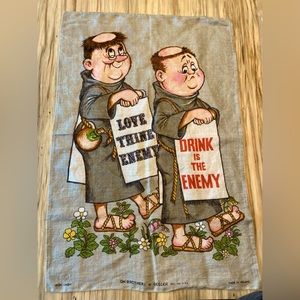 ‘Love Thine Enemy, Drink Is The Enemy’ Vintage Irish Linen Towel